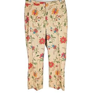 J H Collectables Pants 6 24" Length Tan Rose Green Bold Tropical Stretch Slit